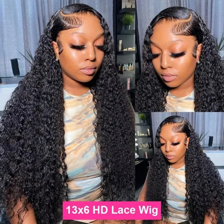 13x6 Deep Wave Human Hair Wigs 250 Density Curly HD Lace Wigs 13X4 Lace Frontal Wig 40 Inch Glueless For Black Women Pre Plucked Water Wave Lace Front Wig