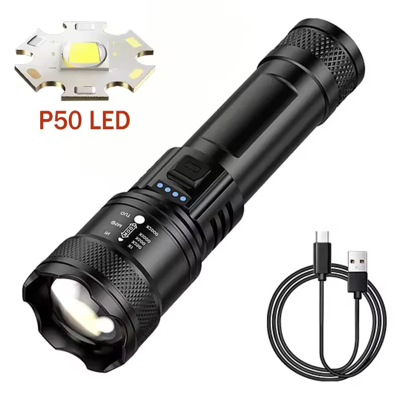 COB+XPE Mini Portable Flashlight Zoomable Small Torch USB Rechargeable Outdoor Camping Fishing Long Range Emergency Lantern
