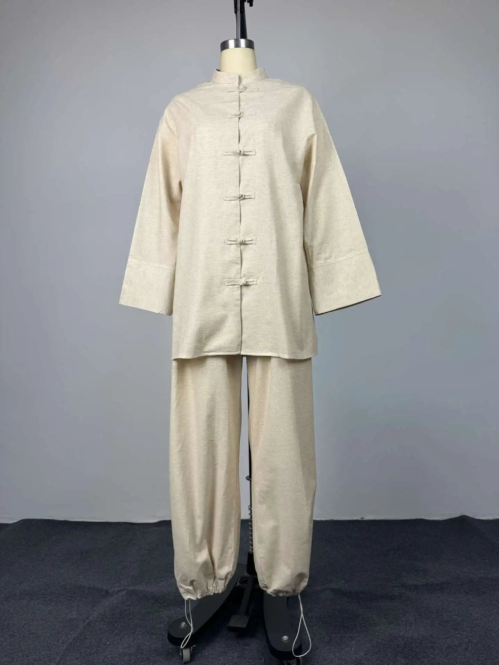 Women's Linen Two-Piece Pants Set Button Loose Casual Short Top Wide Leg Pant Loose Fit Loungewear Suit Workwear Outfit