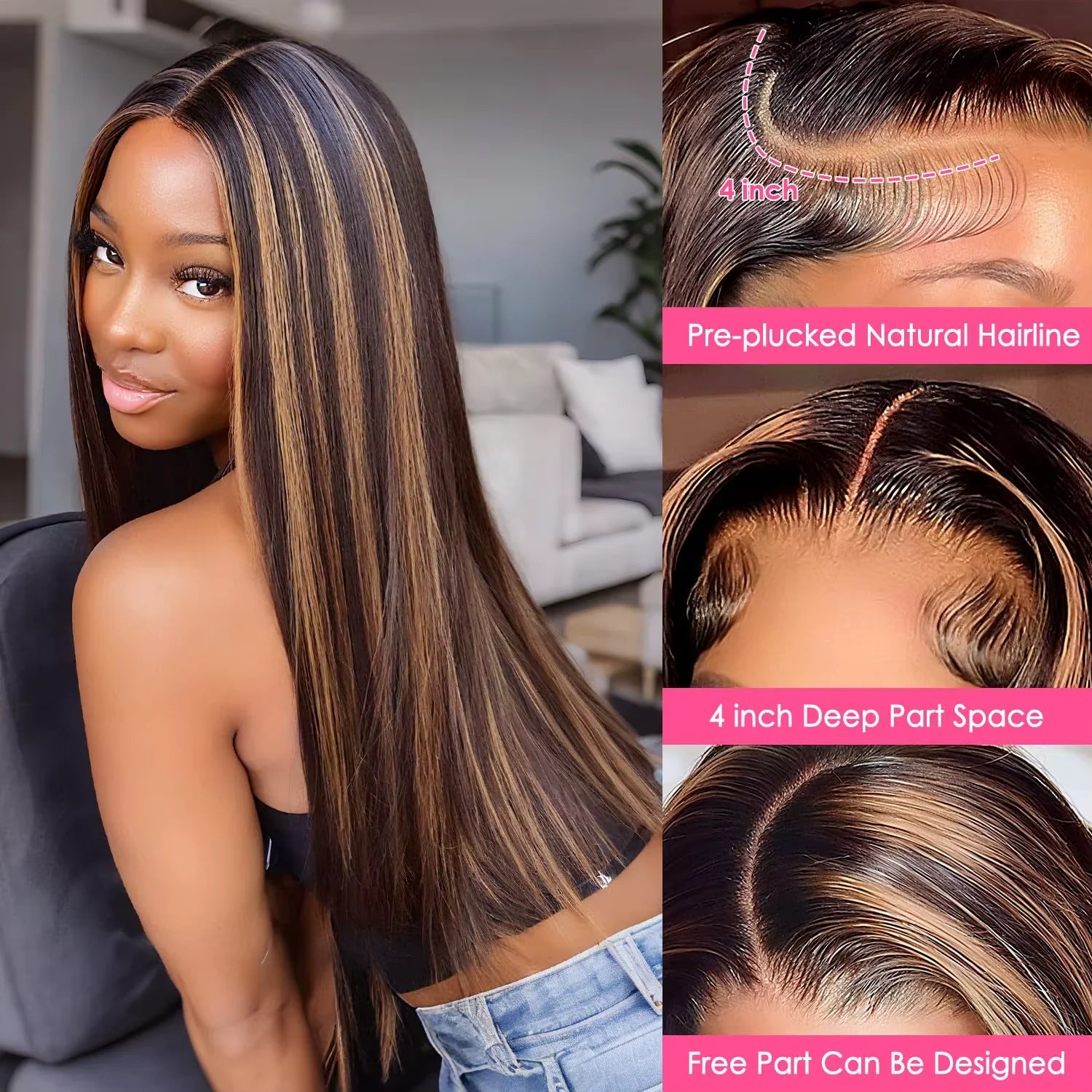 38 40 Inch P1B/30 Highlight Ombre Wig Human Hair 250% Density Straight 13x6 HD Transparent Lace Frontal Wigs Human Hair Wig