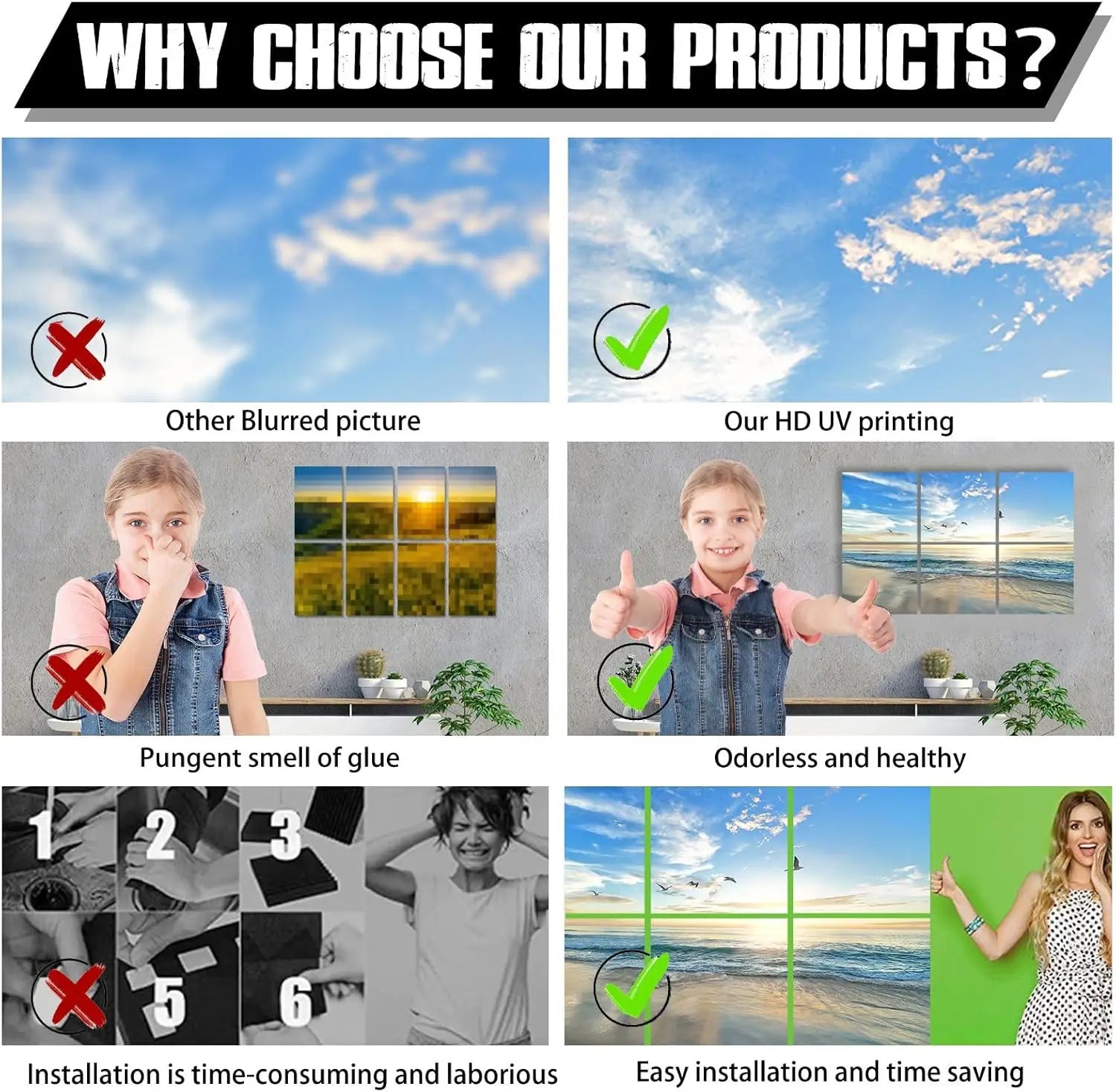 Sound Absorbing Wall Panels with Nature Art: Set of 6, 24x24 Inches for Office, Bedroom, Studio