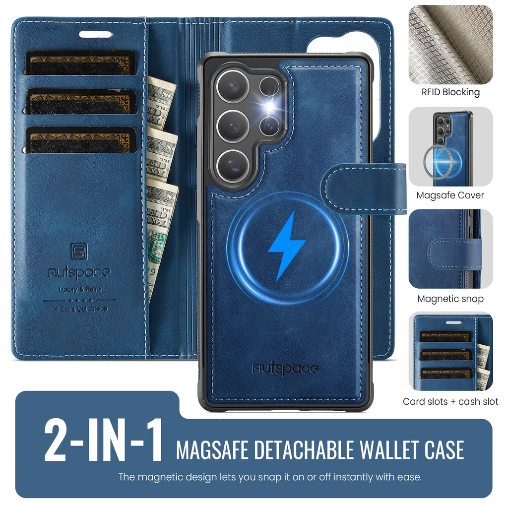 Premium Wallet Card Leather Phone Case For Samsung Galaxy S25 S24 Ultra S25Plus S25Edge 2-in-1 Detachable Magnetic Flip Cover