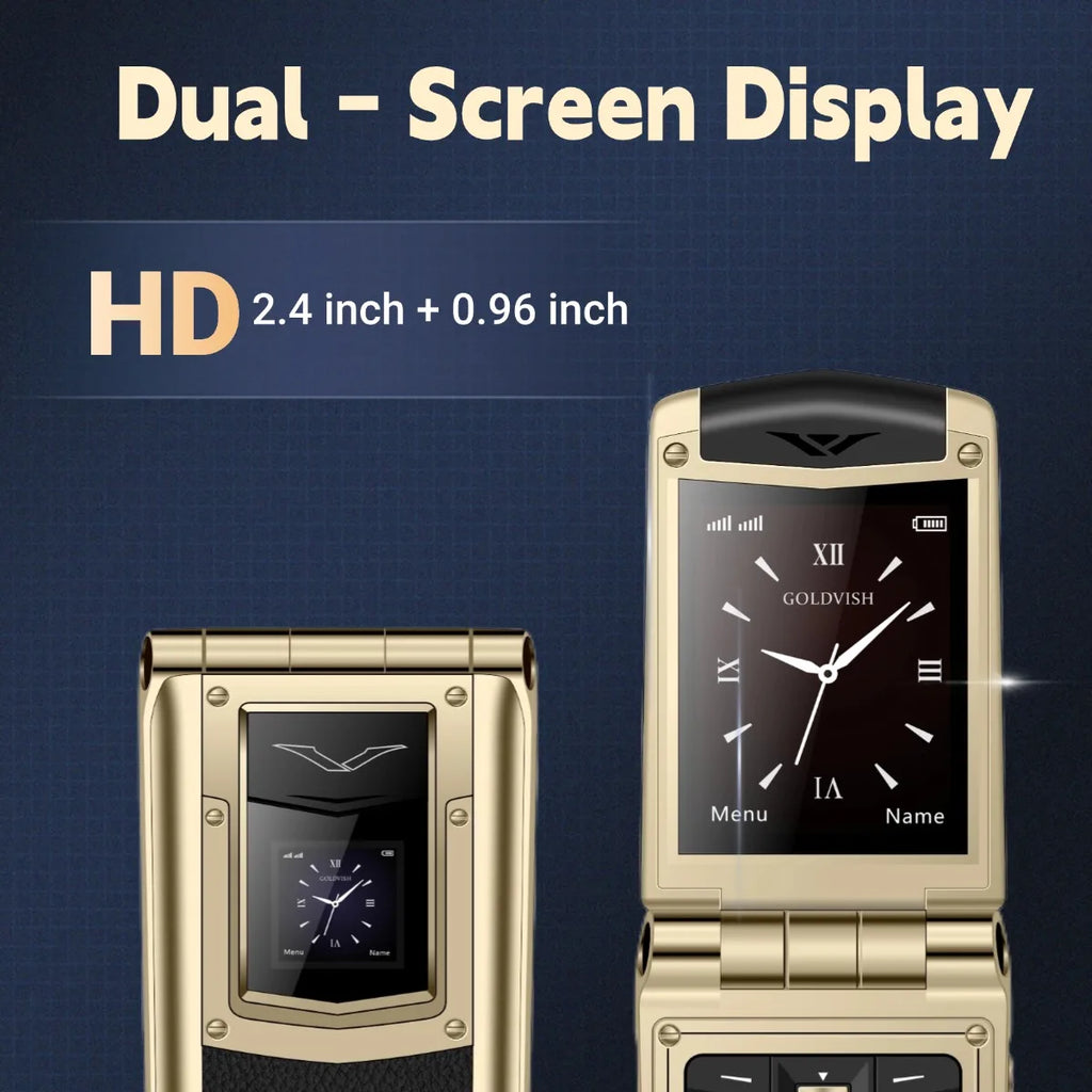 Luxury Metal Flip Phone for Men Dual SIM Business Phone Big Button Dual Screen Magic Voice Blacklist Senior Classic Mobile