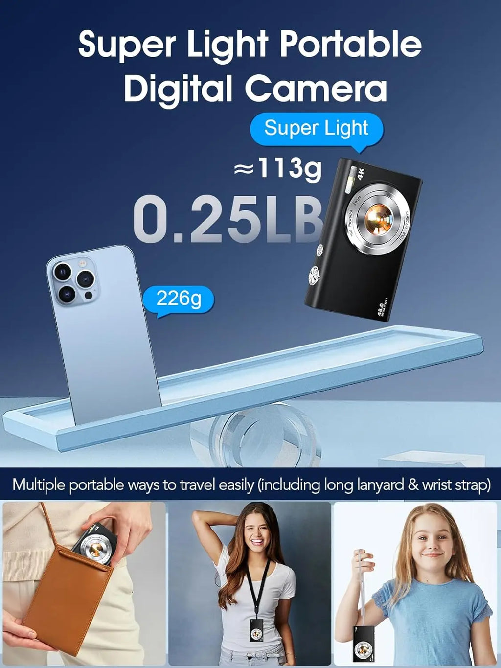 4K Autofocus Digital Camera with 32GB Card, 48MP Compact Point and Shoot for Vlogging Photography, Teens Adults Beginner
