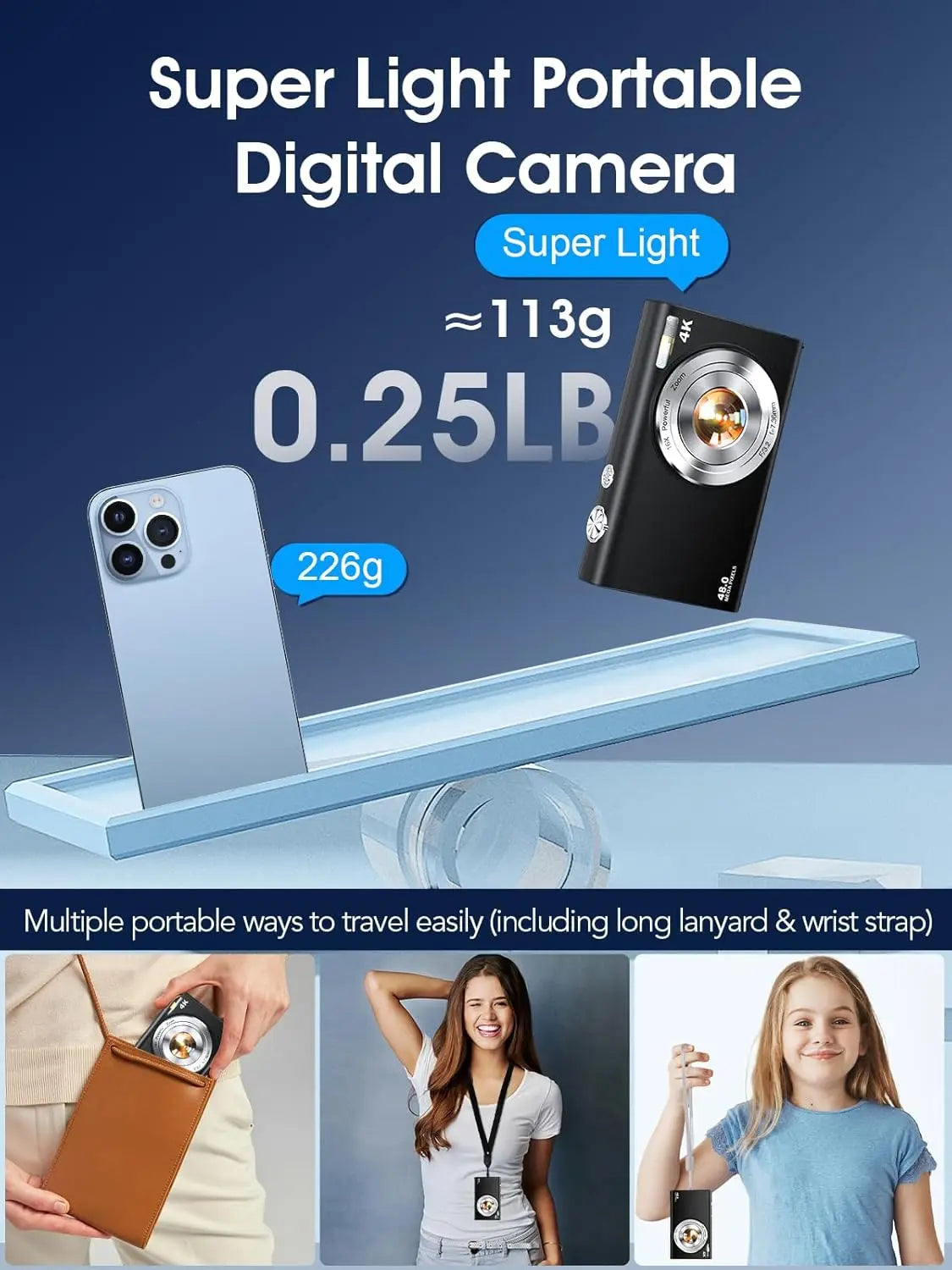 4K Autofocus Digital Camera with 32GB Card, 48MP Compact Point and Shoot for Vlogging Photography, Teens Adults Beginner