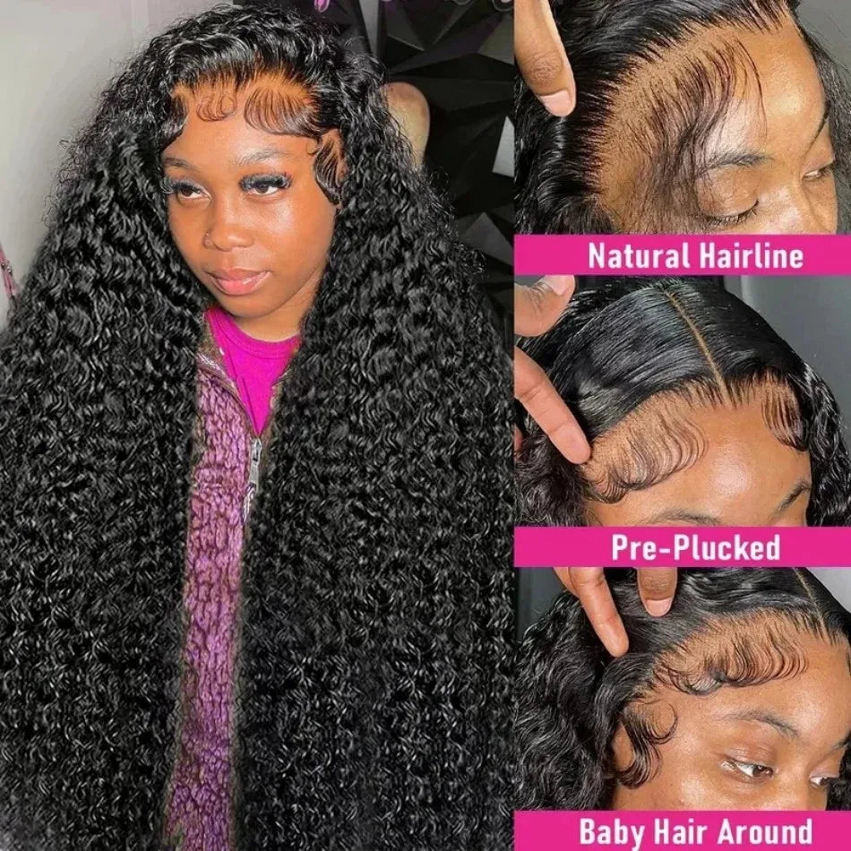 13x6 Deep Wave Human Hair Wigs 250 Density Curly HD Lace Wigs 13X4 Lace Frontal Wig 40 Inch Glueless For Black Women Pre Plucked Water Wave Lace Front Wig