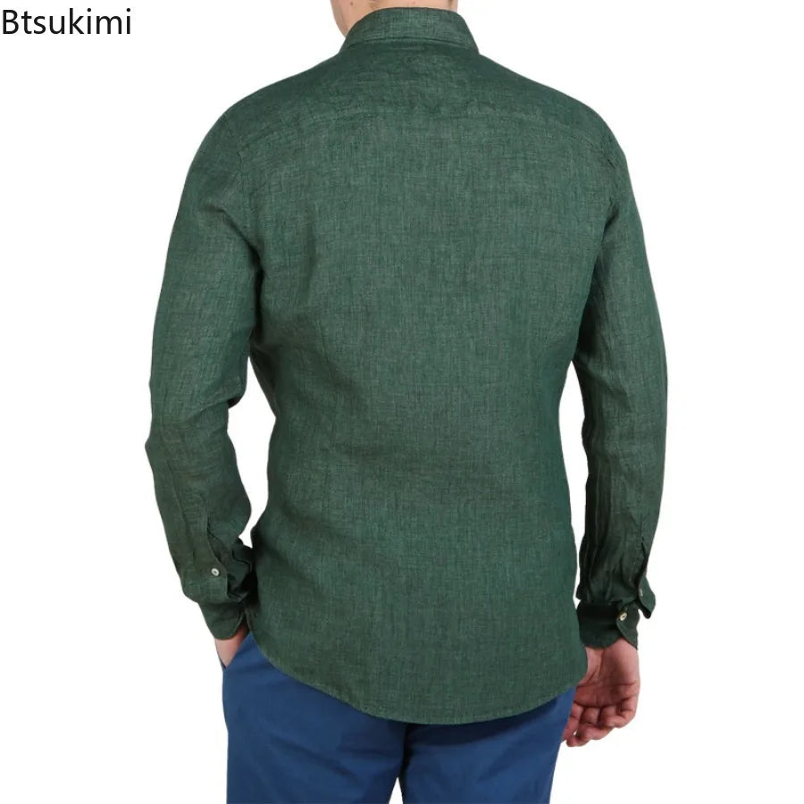 2026 Fashion Streetwear Men's Summer Comfy Cotton Linen Casual Suit Long-sleeved Shirt and Shorts Two-pieces Men Vacation Outfit