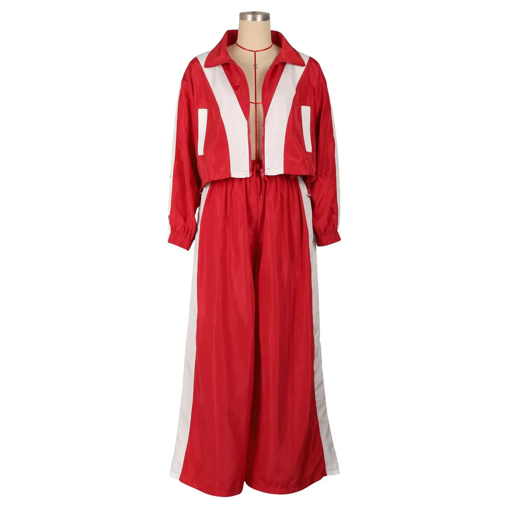 BWQ Active Patchwork Women's Set Zipper Sweatshirt Jacket and Wide Leg Pants Suit 2025 INS Two 2 Piece Sets Outfit Tracksuit