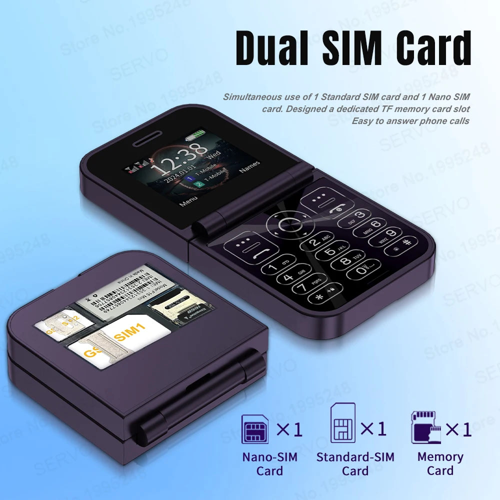 SERVO F15 Mini Small Flip Mobile Phone 2 SIM Standby Speed Dial Magic Voice Flashlight Call Recording 2G GSM Cute Fold Cellphone